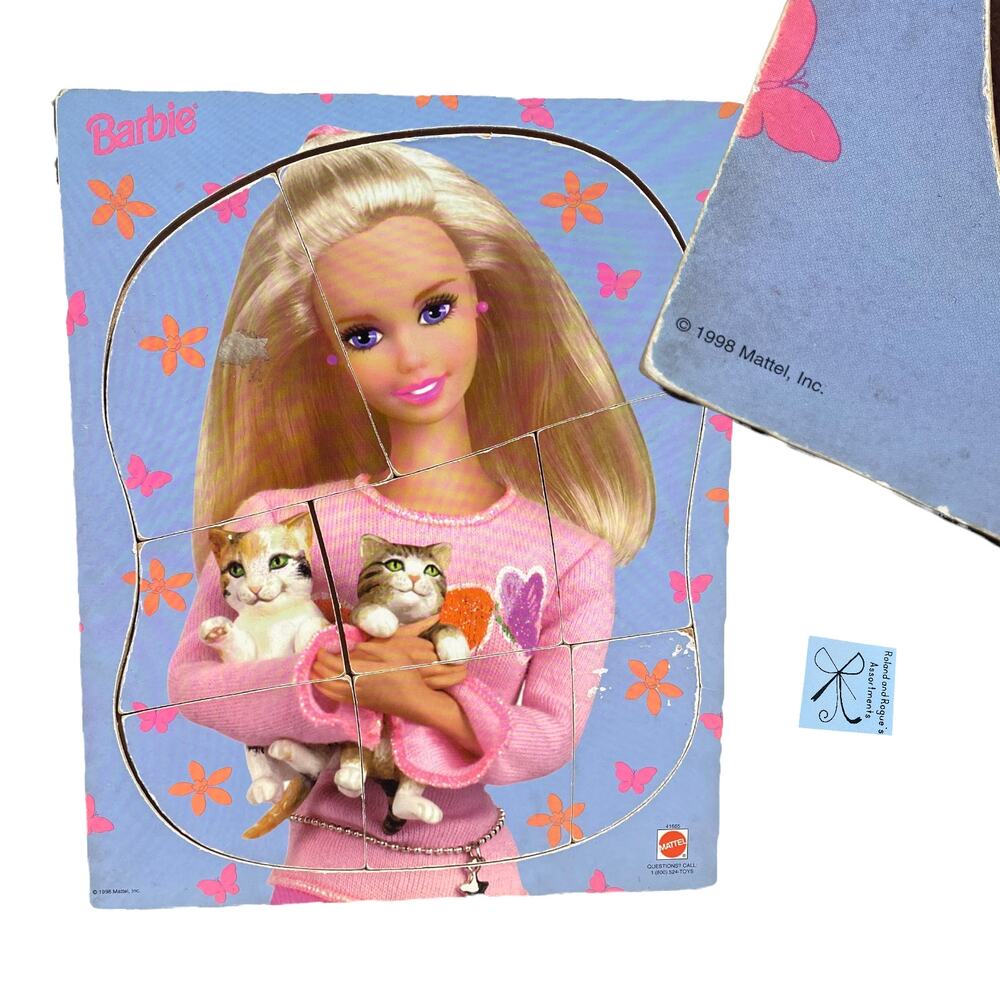 Mattel Barbie 1998 90s Barbie with Kittens Wooden Puzzle Complete